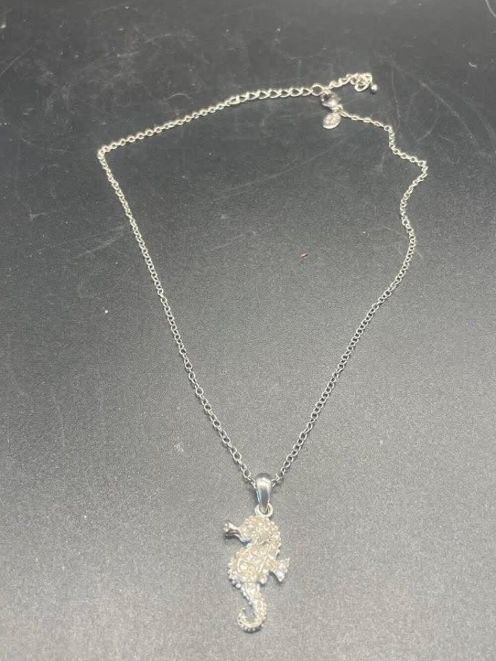 EUC Cookie Lee Silver Tone Rhinestone Seahorse Pendant Necklace